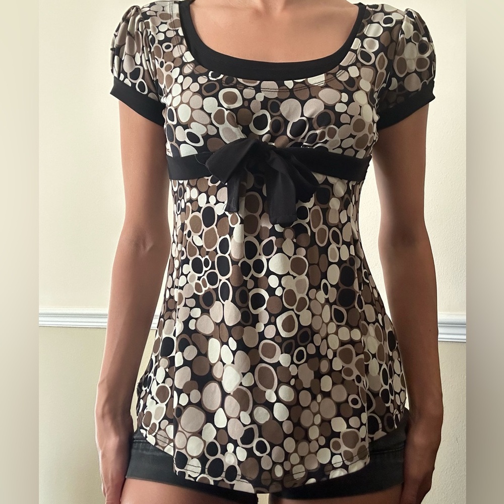 brown and black polka dot babydoll top